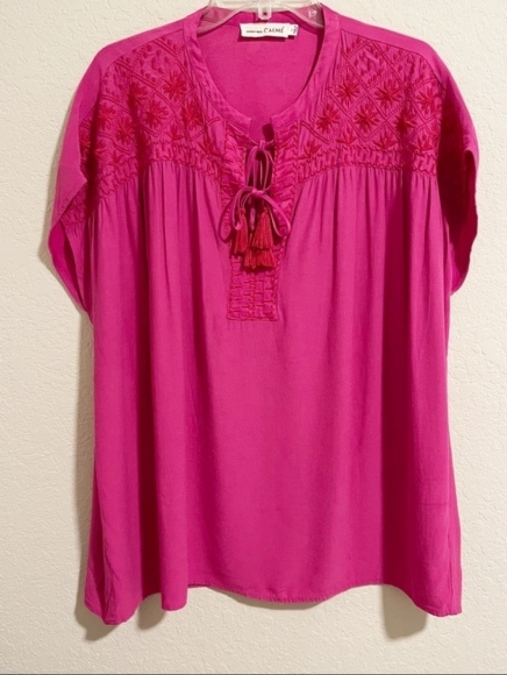 Johnny Was Calme Embroidered Popover Top Rasberry S